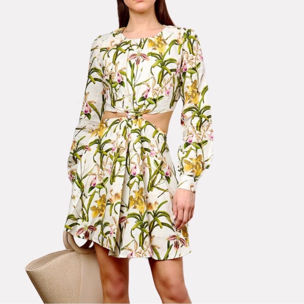 Agua Bendita Floral Linen Dress - Size XS